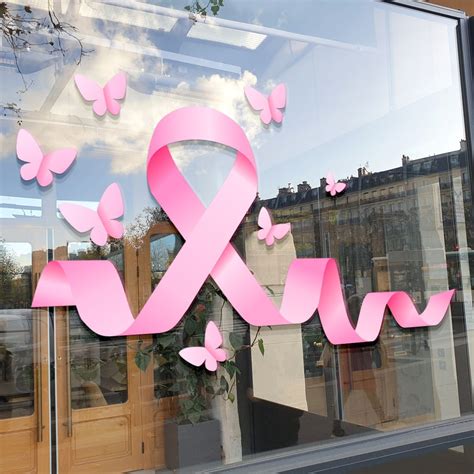 Sticker ruban Octobre Rose pour décoration vitrine professionnelle