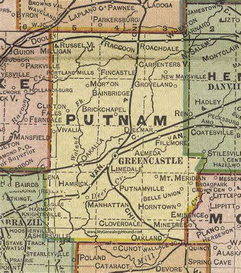 Putnam County, Indiana, 1908 Map, Greencastle