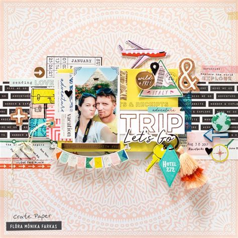 Here + There: Travel Layout | Crate paper, Paper layout, Vacation scrapbook