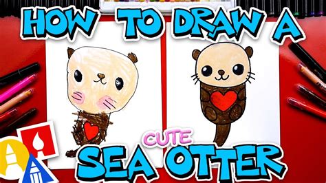 How To Draw A Cute Sea Otter Holding A Heart - YouTube