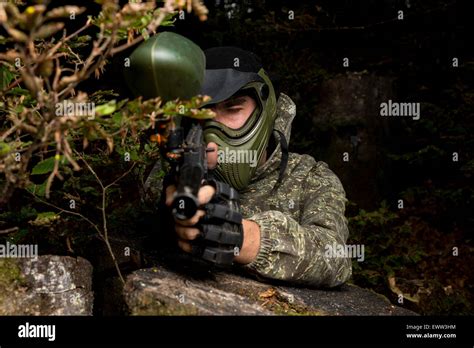 Paintball sniper ready for shooting Stock Photo - Alamy