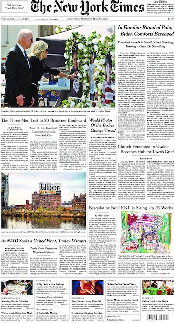 The New York Times in Print for Monday, May 30, 2022 - The New York Times