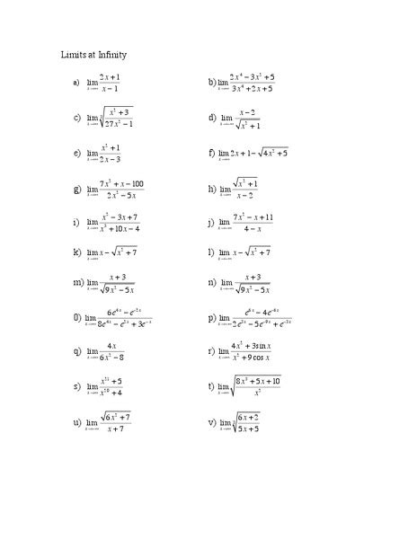 Limits At Infinity Worksheet