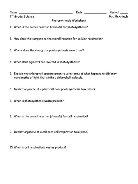 7th Grade Photosynthesis Worksheet Pdf - Fill Online, Printable ...