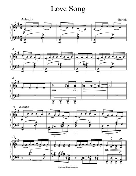 Free Piano Sheet Music – Love Song, From For Children – Bartok ...