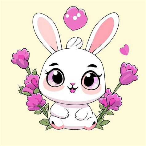 Premium Vector | Llustrate a charming fluffy bunny surrounded