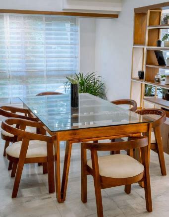 Wooden Dining Table Designs with Glass Top in India