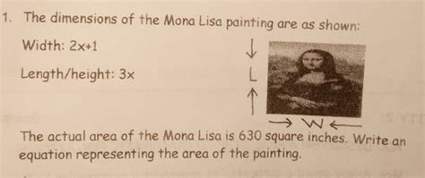 Solved: The dimensions of the Mona Lisa painting are as shown: Width ...