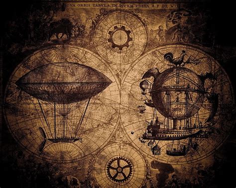 HD wallpaper: brown mechanical blueprint, steampunk, grunge, airships, artwork | Wallpaper Flare