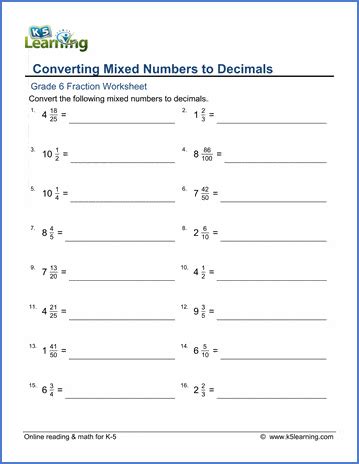 Mixed Decimals Worksheet