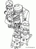 Gru, Margo, Edith, Agnes and the Gru's minions coloring page | Coloring ...