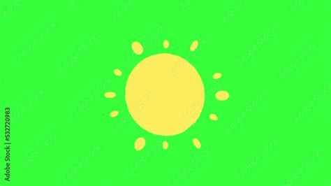 Sunny Weather Animation, Yellow Sun on Green Screen Background, 4K Video. Hand Drawn Weather ...