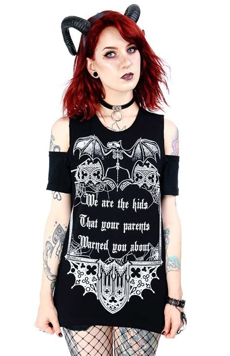 Black women`s gothic T-shirt cold shoulder We are the kids - Restyle