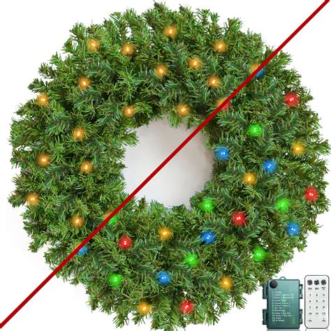 [Dual Color Change & Timer] 24 Inch 80 LED Super Thick Prelit Christmas Wreaths with Warm White ...