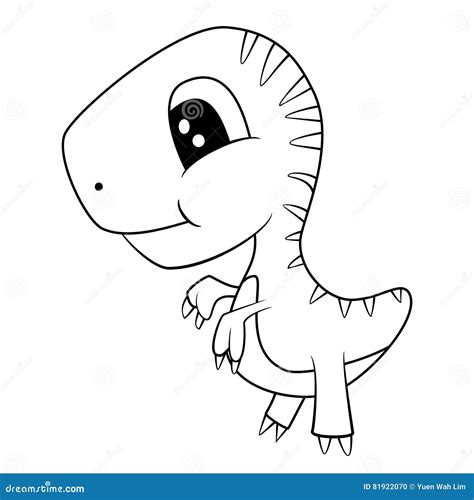 Cute Black and White Cartoon of Baby T-Rex Dinosaur Stock Vector - Illustration of white ...