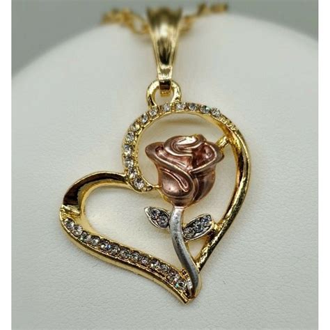 Rose Heart Pendant With Necklace 24k Gold Filled NEW - Etsy