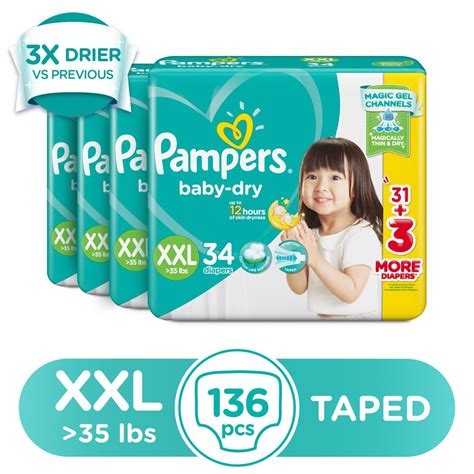 Pampers Baby Dry Taped Diapers XXL 34s x 4 packs | Shopee Philippines