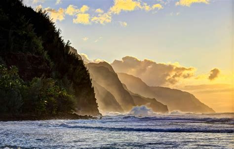 kee beach sunset na pali coastline north coast kauai hawaii HD ...