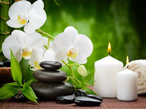 Pictures Spa White Orchid Flowers Stones Candles