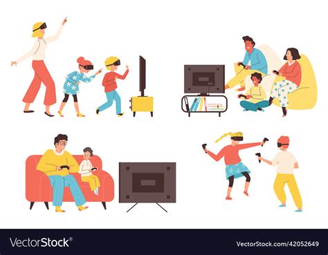 Family playing vr video games with children flat Vector Image