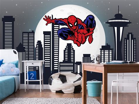 Spiderman wallpaper peel and stick for kids room superhero wall decor boys bedroom avengers ...