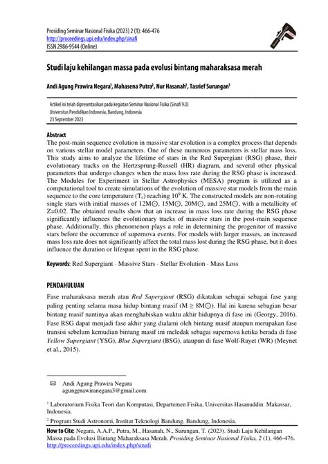 (PDF) Studi Laju Kehilangan Massa pada Evolusi Bintang Maharaksasa Merah