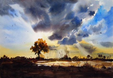 watercolor skyscape painting by m kazmi studios Painting by M Kazmi | Artmajeur