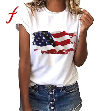 Tshirt women 2019 New Arrival Women National Flag Independence Day Print Short Sleeve T Shirt ...