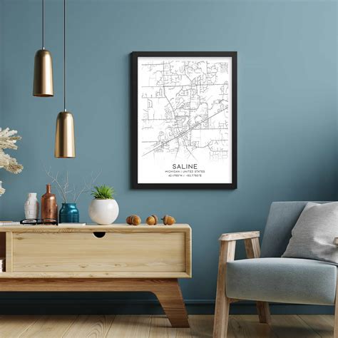 Saline Michigan Map Poster, Modern Home Decor Wall Art Print - Custom Maps & Posters