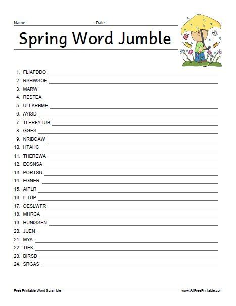 Spring Word Jumble – Free Printable