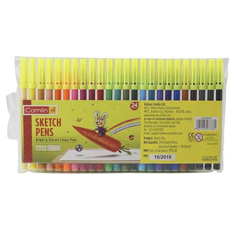 Camlin Sketch Pens with Free Stencil 24 Shades - Harish Food Zone