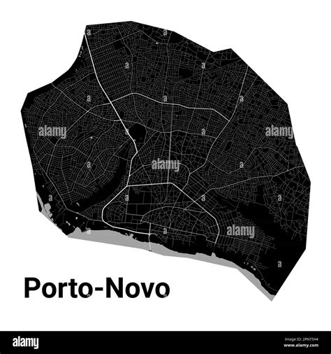 Porto-Novo, Benin map. Detailed black map of Porto-Novo city ...