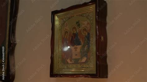 Holy Trinity icon orthodox church interior slow motion Stock Video | Adobe Stock