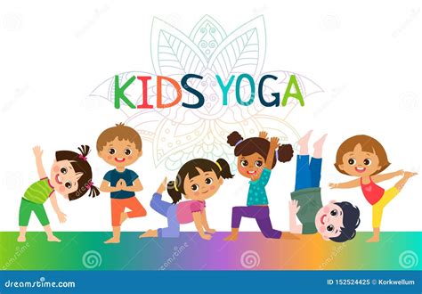 Yoga Kids Poses Vector Cartoon Illustration. Little Girls And Boys ...