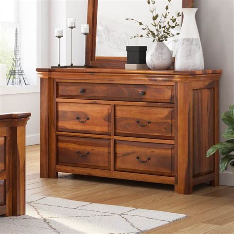 Simply Tudor Rustic Solid Wood Bedroom Dresser With 5 Drawers