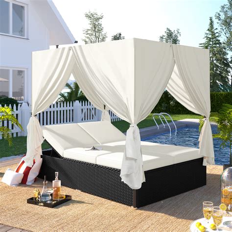 Buy LUMISOL Outdoor Canopy Bed Patio Daybed Sunbed with Retractable ...