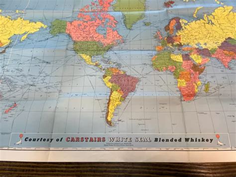 VINTAGE WORLD WAR II Map Poster Carstairs Whiskey Rand McNally World Map RARE! $69.00 - PicClick