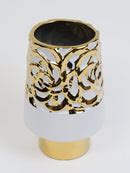 White Ceramic Vase with Gold Circle Design