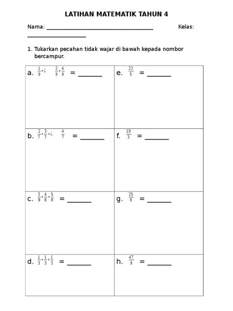 Latihan Matematik Tahun 4 Pecahan Istimewa Maksud Integriti - IMAGESEE