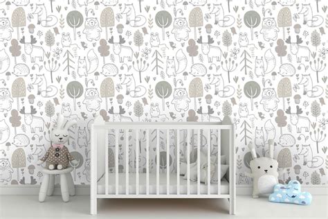 Wallpaper pastel pattern forest animals photo wallpaper | Etsy