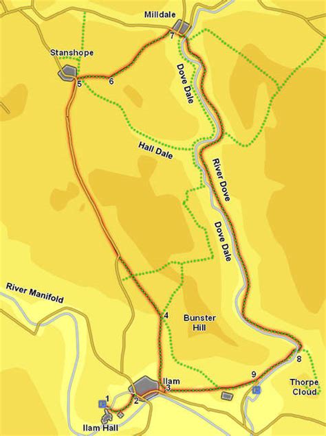 Map for walk in Dovedale