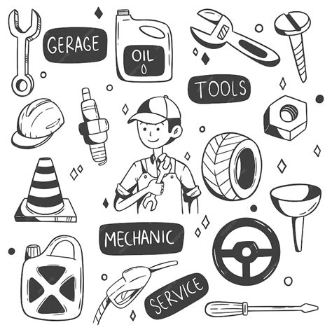 Premium Vector | Set of mechanic profession doodle vector. hand drawn mechanic tools collection