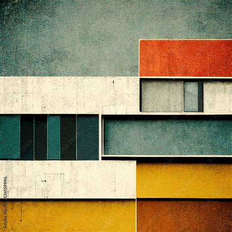 Abstract Bauhaus style background. Trendy aesthetic Bauhaus architecture design. Digital art ...