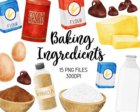 Baking Ingredients Clip Art Watercolour Kitchen Art Download - Etsy