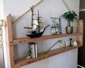 Items similar to Large Hanging nautical shelf, rope shelf, bathroom shelf, kitchen shelf ...