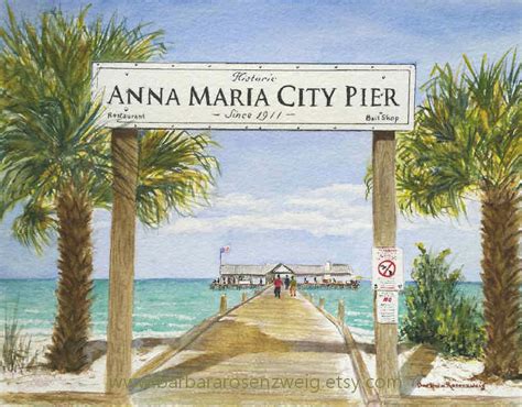 Anna Maria City Pier Watercolor Painting, Coastal Décor Wall Art - Etsy