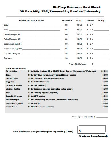 FREE 50+ Cost Sheet Format Samples in PDF