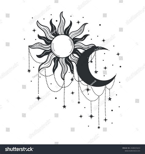 Sky Print Print Sun Crescent Moon Stock Vector (Royalty Free ...