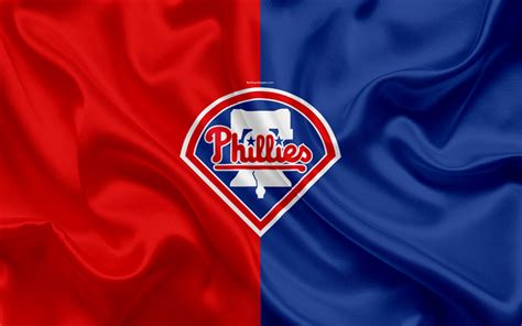 Download wallpapers Philadelphia Phillies, 4k, logo, silk texture, American baseball club, blue ...