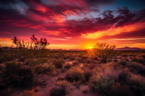 Premium AI Image | Desert with sunrise showcasing the vibrant colors of ...